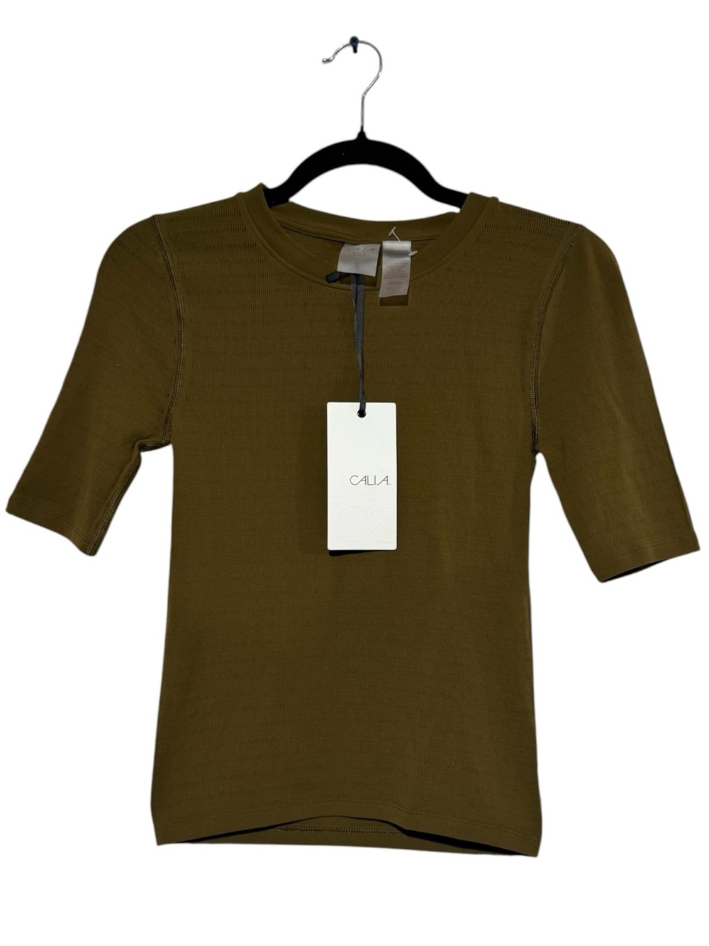 Calia NWT Olive Green Workout Top Size Small Half Sleeve StretchAthletic